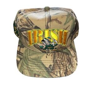Vintage Notre Dame Fighting Irish Camo StrapBack Hat Cap Embroidered 90s NCAA